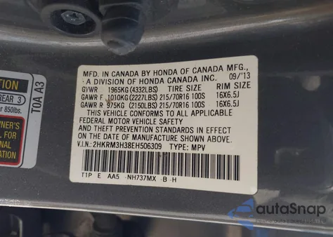 2014 Honda Cr-V Lx из США, поврежденный, VIN 2HKRM3H38EH506309